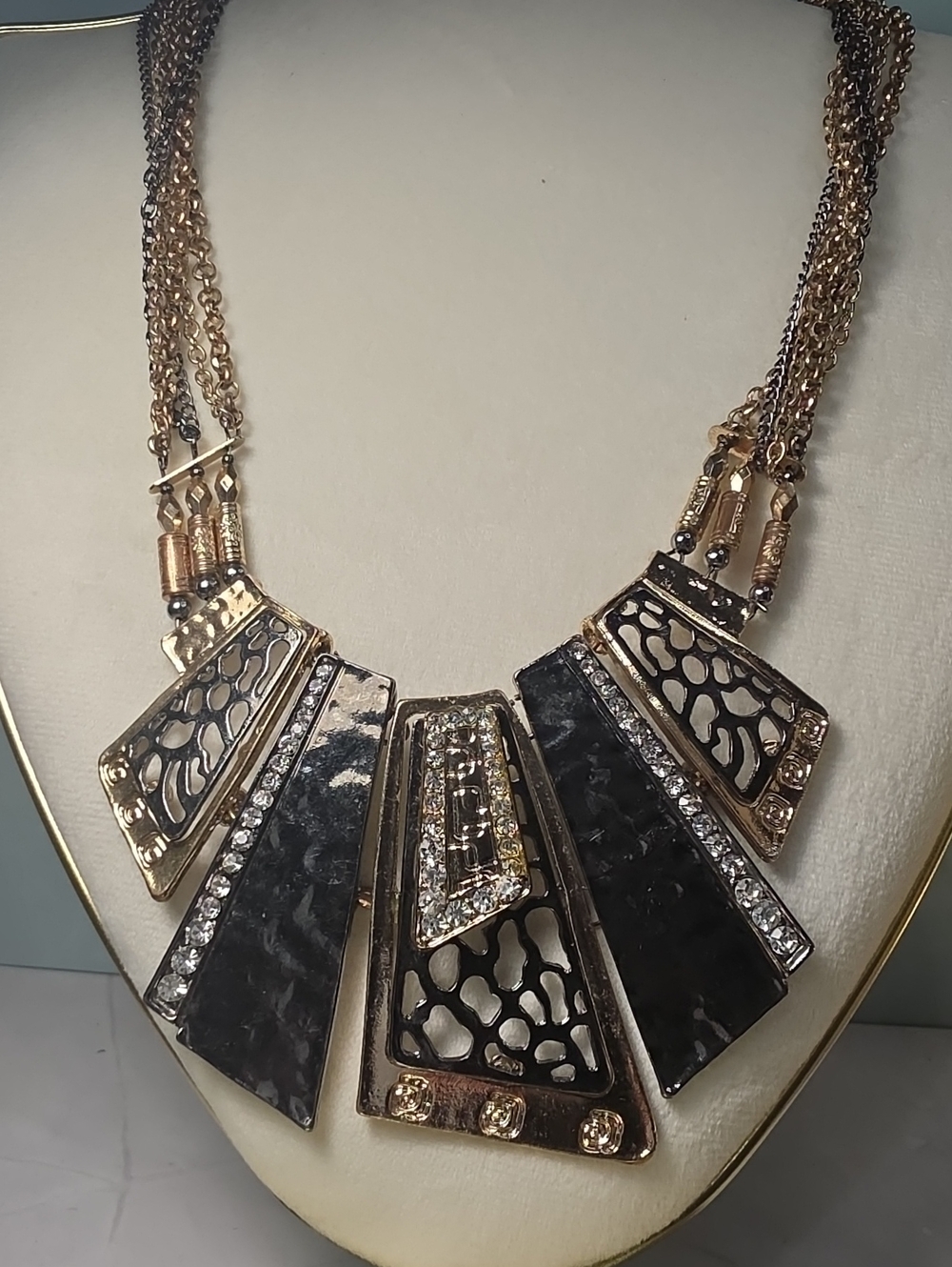 Black and Gold Geometric Bib Necklace